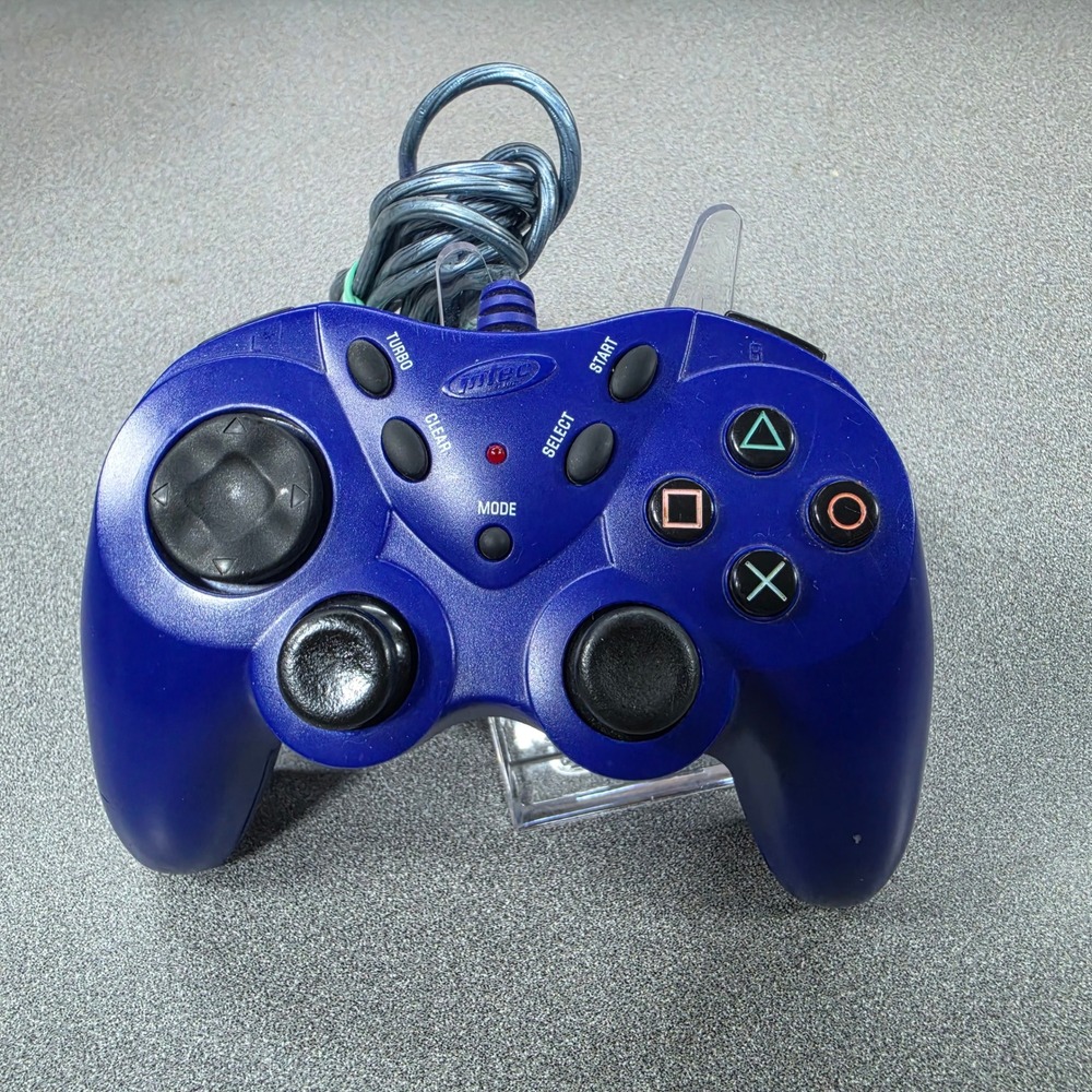 Intec PS2 Controller Wired Gamepad Blue Good Turbo Mode PS2-7001-A